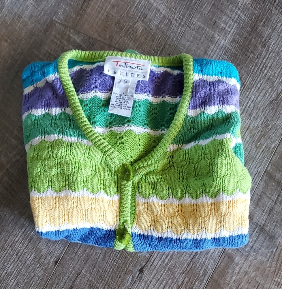 Talbots Petite Small  Multicolor Striped Cotton Sweater⚜️💚⚜️💙